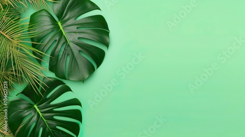 Green tropical monstera leaf background.