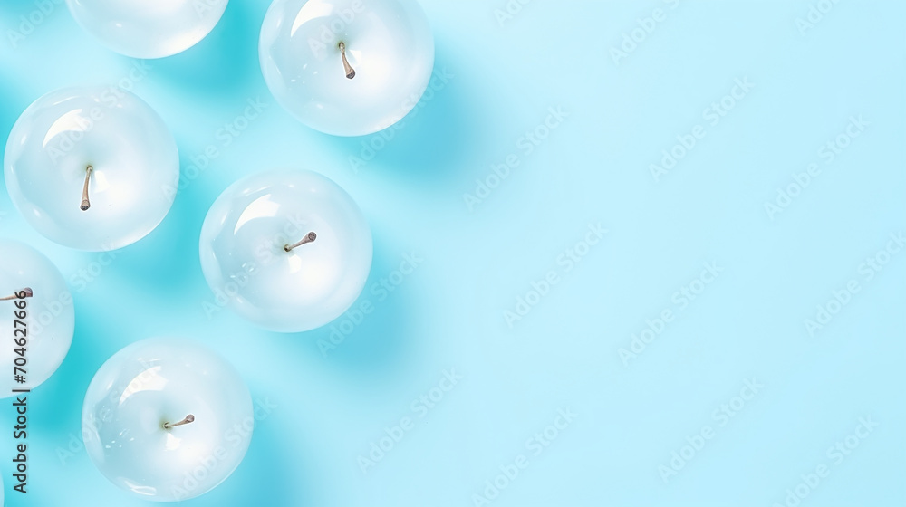 Glass apple on plain background with copy space. Minimal style Glass apple on plain background with copy space. Minimal style