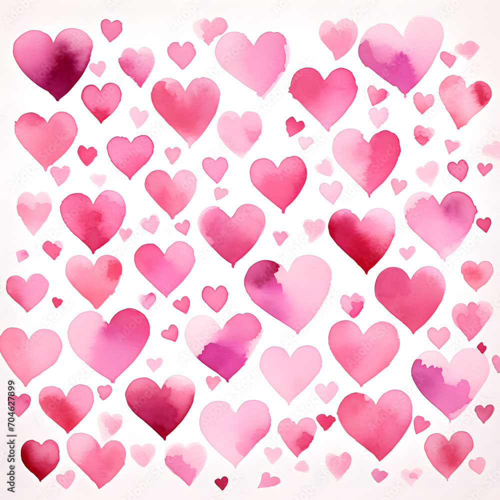 Watercolor drawing with pink and red hearts on white background. Valentine's day card Watercolor drawing with pink and red hearts on white background. Valentine's day card
