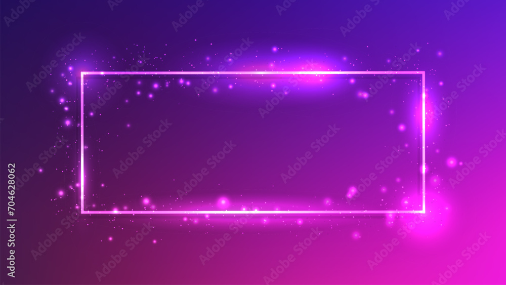 Obraz premium Neon rectangular frame with shining effects and sparkles