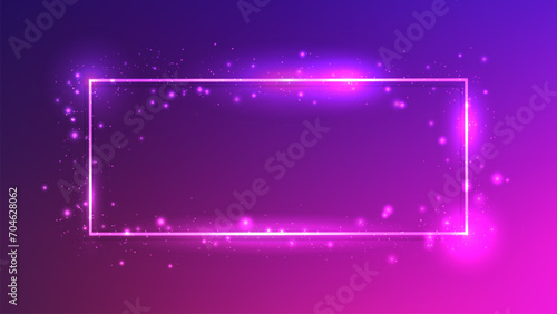 Neon rectangular frame with shining effects and sparkles