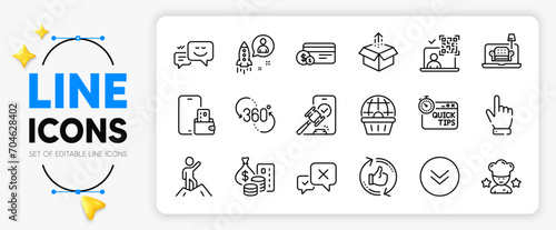 Furniture, Refresh like and Payment method line icons set for app include Qr code, Online shopping, Money outline thin icon. Leadership, Phone wallet, Happy emotion pictogram icon. Vector