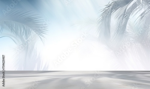 Blue and white background with palm tree shadows