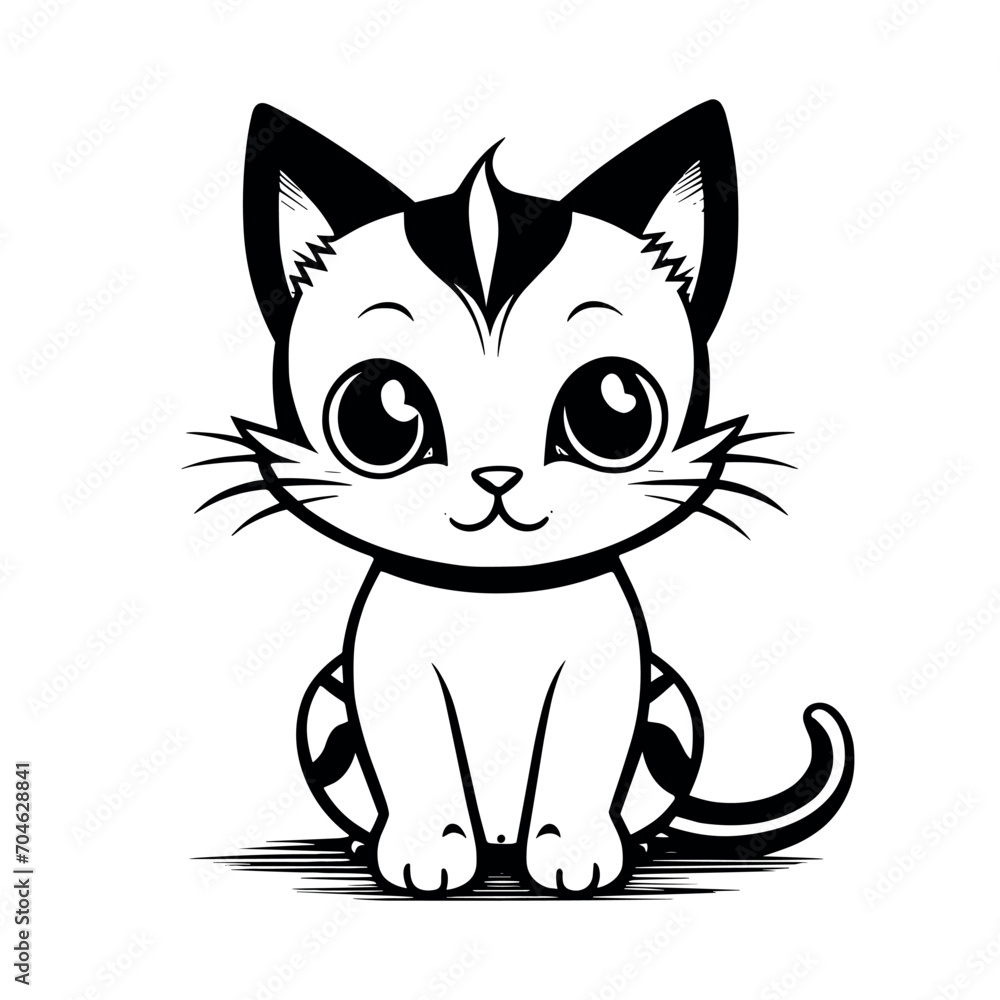 Cute cat vector black and white cartoon character design collection. White background. Pets, Animals. Cute cat vector black and white cartoon character design collection. White background. Pets, Animals.