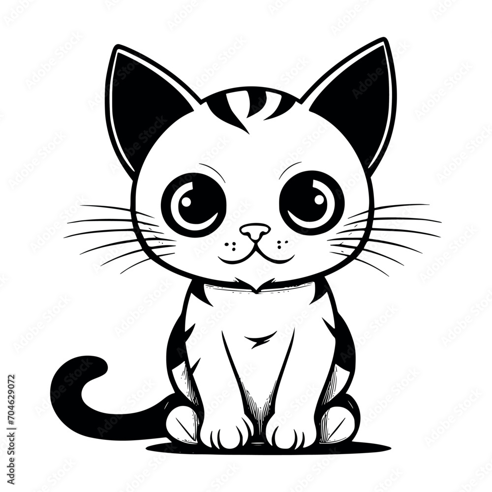 Cute cat vector black and white cartoon character design collection. White background. Pets, Animals. Cute cat vector black and white cartoon character design collection. White background. Pets, Animals.