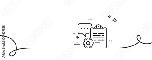 Clipboard document line icon. Continuous one line with curl. Agreement file sign. Survey record symbol. Clipboard single outline ribbon. Loop curve pattern. Vector