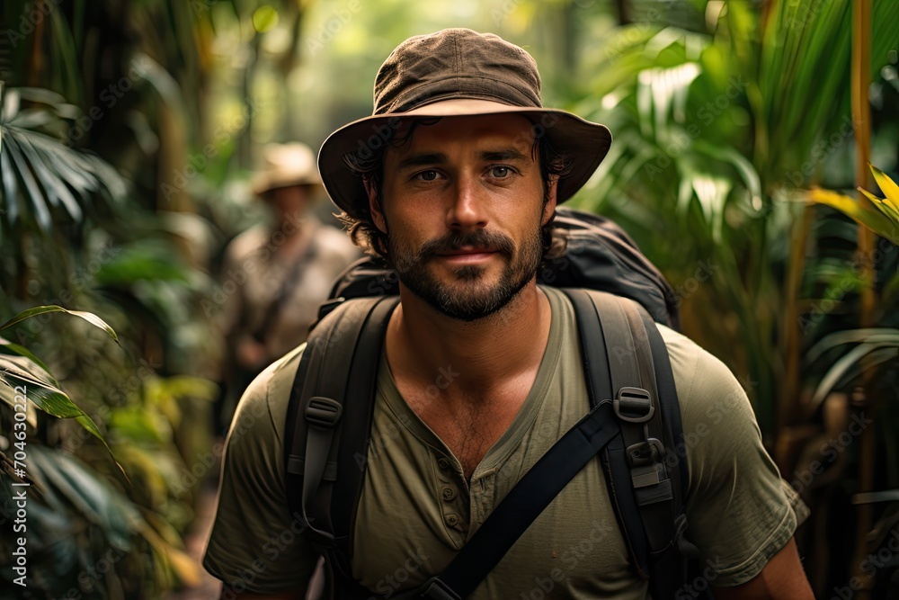 Fototapeta premium A breathtaking photograph of a man traveling on a scenic tropical island