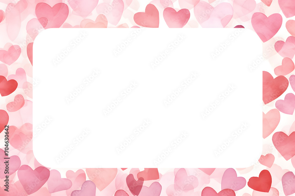 Hand painted Watercolor frame background with hearts and white cops space for text inside Hand painted Watercolor frame background with hearts and white cops space for text inside