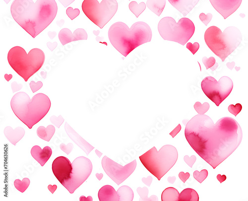 Hand painted watercolor Valentine s day pink colorful heart frame isolated on white background