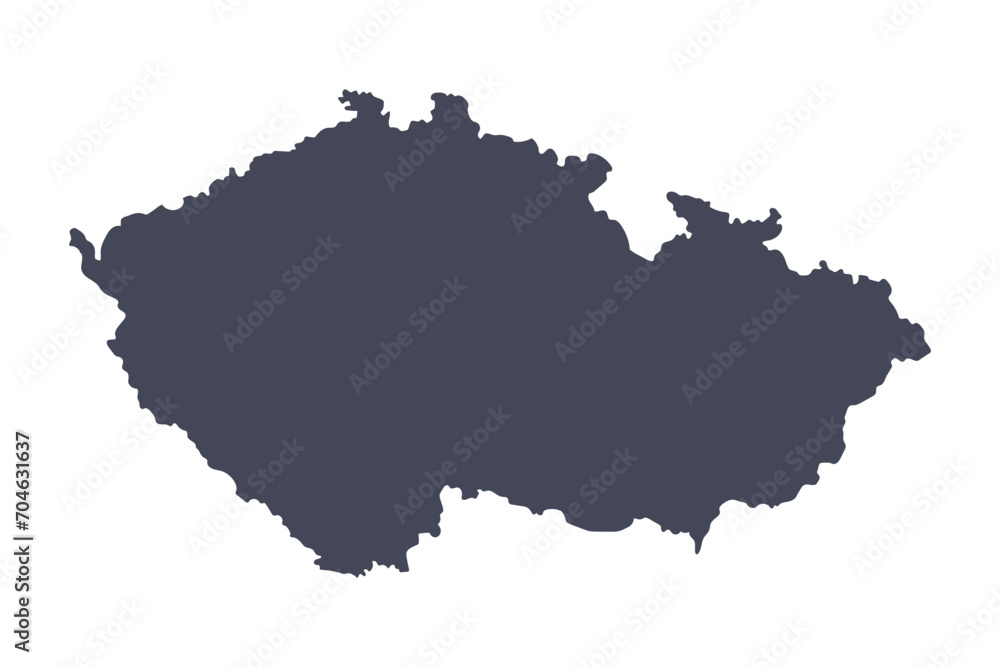 Czech Republic map black silhouette isolated on white. Hand drawn contour, country border. Vector clipart for banner background design, geographic, travel, czech events illustration.