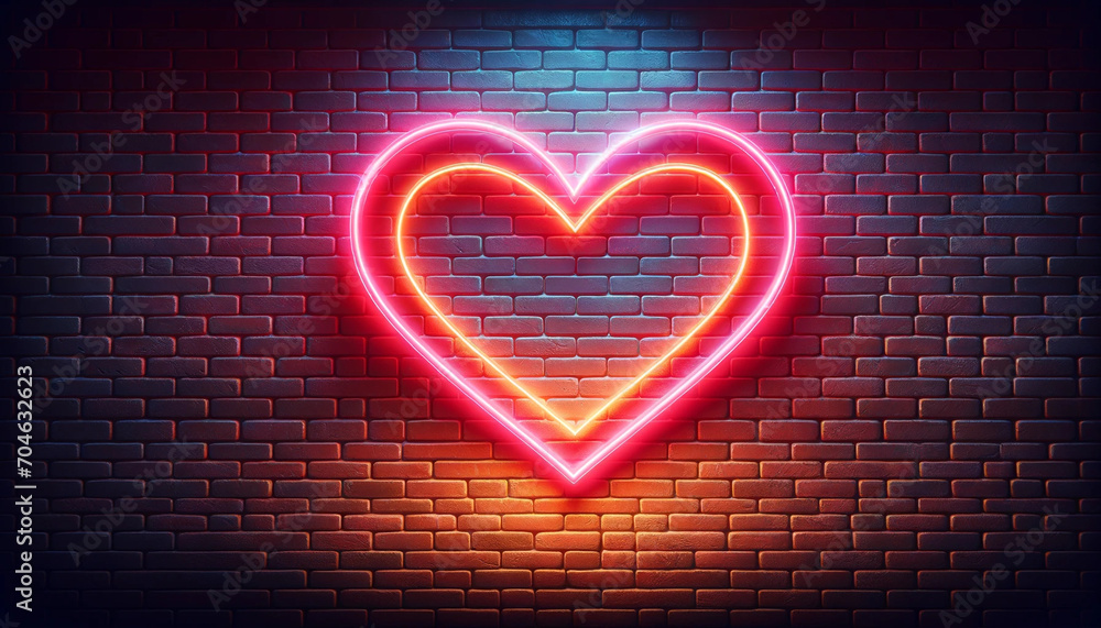 neon heart shapped sign on a wall, generative AI neon heart shapped sign on a wall, generative AI