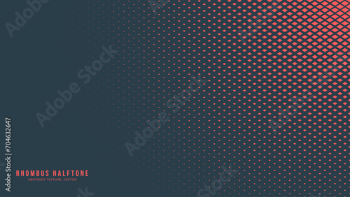 Rhombus Checker Half Tone Pattern Vector Radial Border Red Classy Abstract Background. Chequered Particles Subtle Texture Pop Art Graphic Design. Modern Half Tone Graphic Minimalistic Abstraction