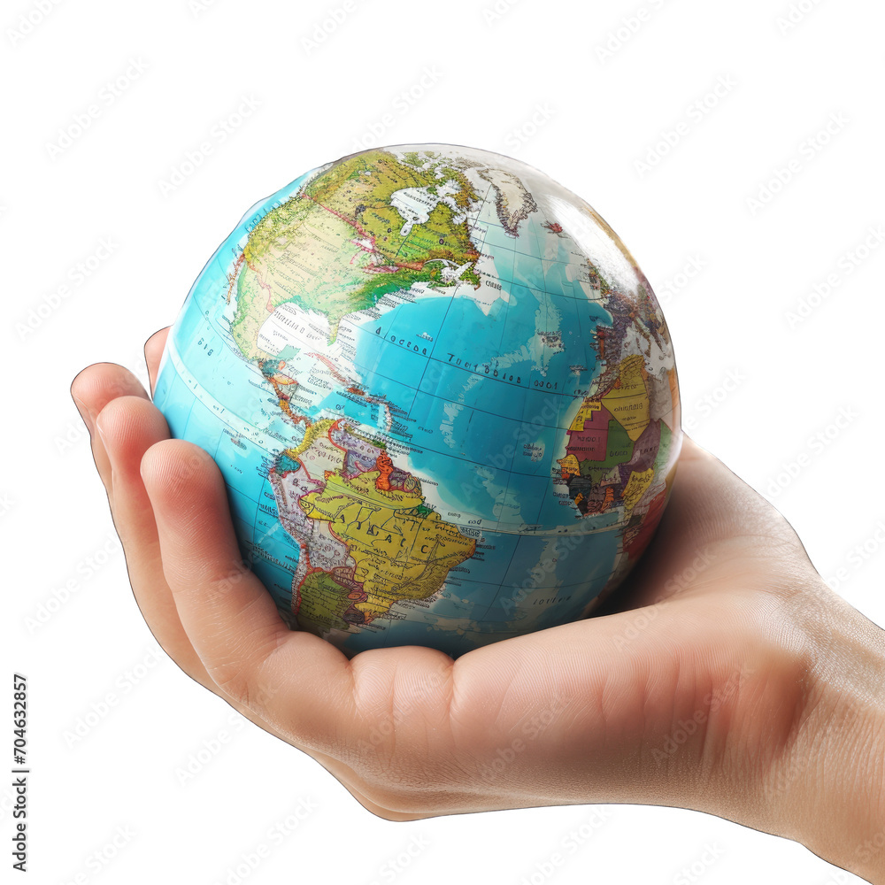 Hand holding Globe Isolated on white Background, png Hand holding Globe Isolated on white Background, png