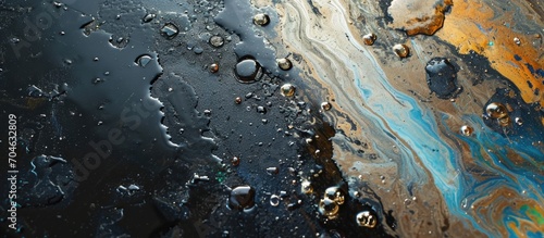 Oil pollution from a dirty spill on the floor. photo