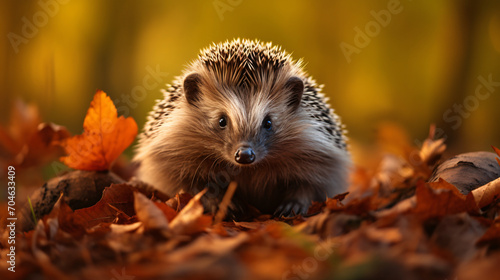 European hedgehog in the autumn