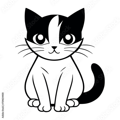 Fototapeta Naklejka Na Ścianę i Meble -  Cute cat vector black and white cartoon character design collection. White background. Pets, Animals.