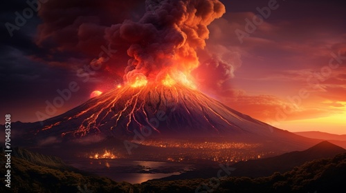 burning volcano in the sky