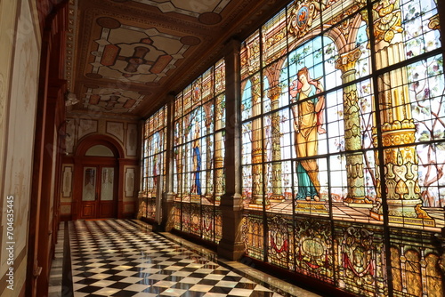 An entire hallway with stained glass windows at the Chapultepec Castle/Castillo de Chapultepec, Mexico City