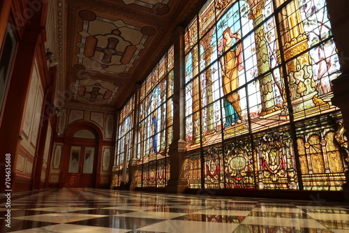 An entire hallway full of stained glass windows at the Chapultepec Castle/Castillo de Chapultepec, Mexico City