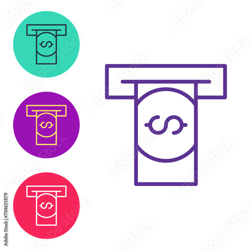 Set line ATM - Automated teller machine and money icon isolated on white background. Set icons colorful. Vector