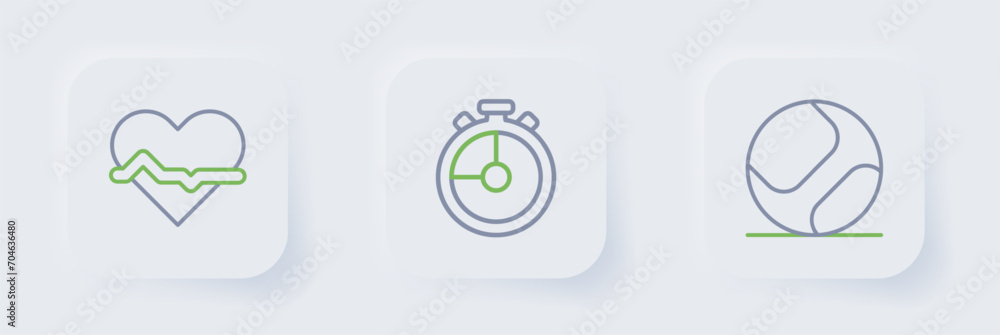 Set line Baseball ball, Stopwatch and Heart rate icon. Vector Set line Baseball ball, Stopwatch and Heart rate icon. Vector