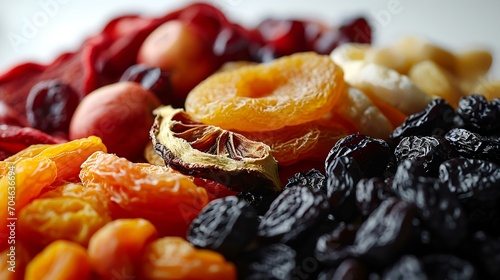 Mix of dried fruits on a light background  closeup. Healthy food