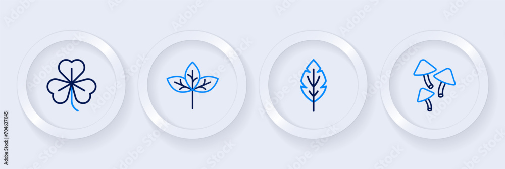 Set line Mushroom, Leaf, Winter hat and Clover icon. Vector Set line Mushroom, Leaf, Winter hat and Clover icon. Vector