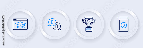 Set line Audio book, Award cup, Question and Answer and Online education icon. Vector