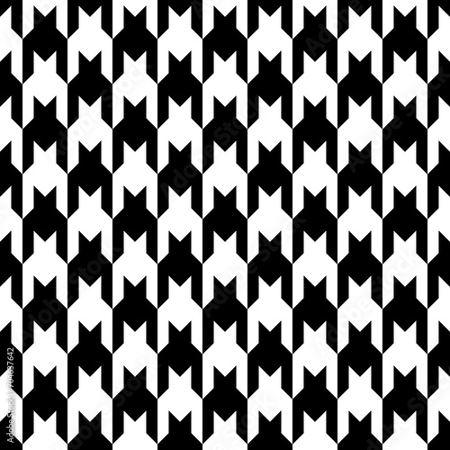 Houndstooth seamless pattern. Pied poule background. Repeating pieds tileable. Repeated abstract puppytooth. Tillable tweed. Foot design prints. Tartan repeat cloth. Woven tile. Vector illustration