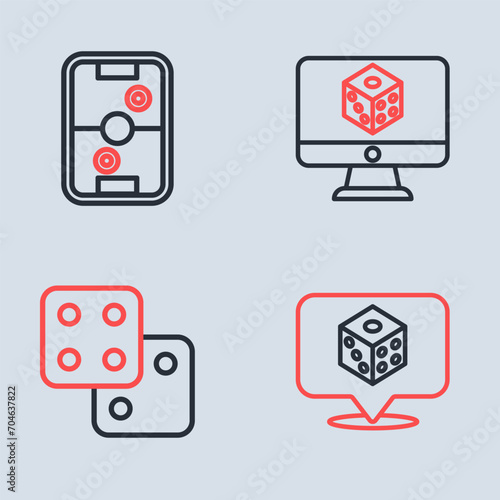 Set line Game dice, and Air hockey table icon. Vector