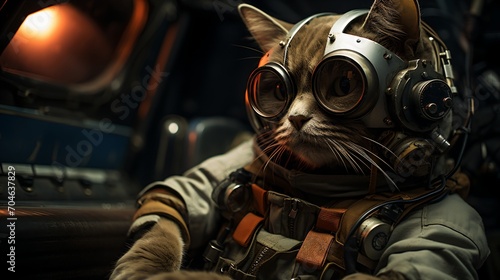 A cat wearing a steampunk outfit and goggles photo