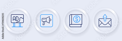 Free Download Set line Mail and e-mail, Financial book, Megaphone and Advertising icon. Vector - GFXLoad