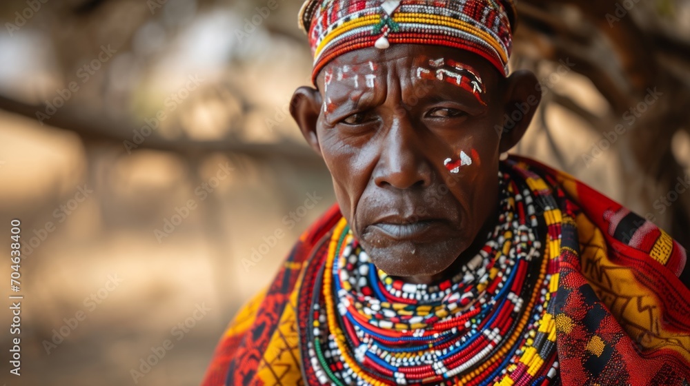 Portrait of an unidentified Masai warrior in traditional clothes