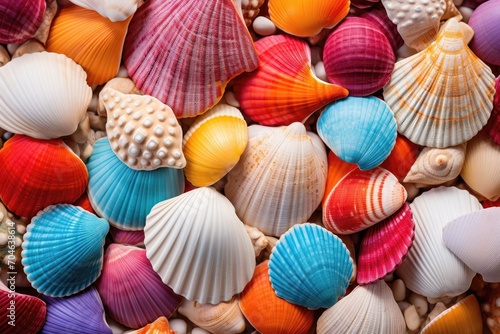 A vibrant collection of various colorful seashells