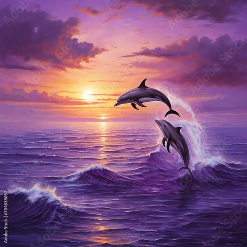 Dolphin swimming in the sunset © Aya