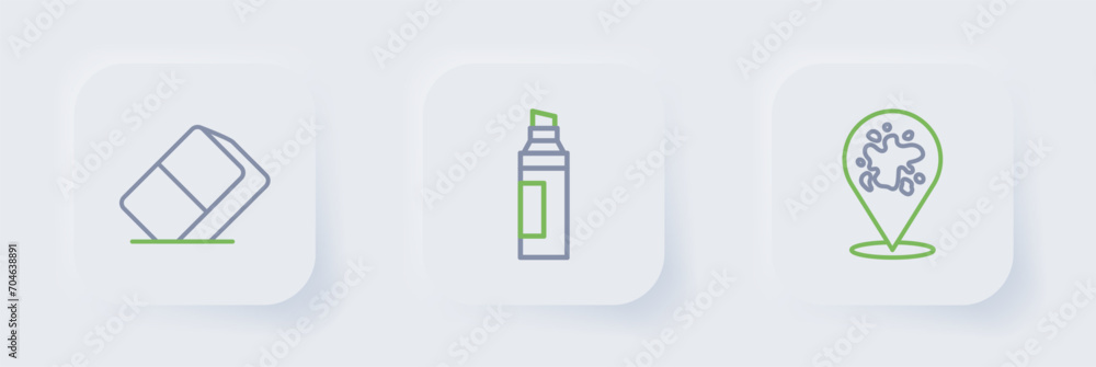 Set line Paint spray, Marker pen and Eraser or rubber icon. Vector Set line Paint spray, Marker pen and Eraser or rubber icon. Vector