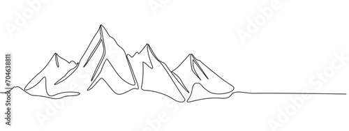 Continuous linear drawing of abstract landscape on a mountain range background. High mountains and in a simple linear style. Winter sports concept. Vector illustration