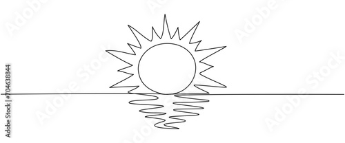 A continuous line of of sunny ocean view Summer travel concept. Sun weather minimalist one line art. Vector illustration.