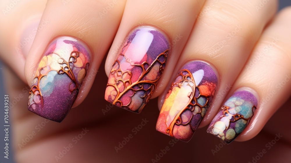 colorful fractal manicure nails