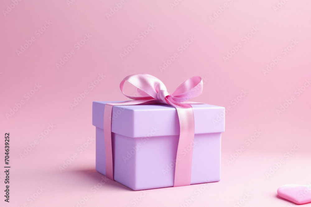 Gift box with pink ribbon and heart on pink pastel background. Gift box with pink ribbon and heart on pink pastel background.