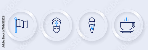 Set line Coffee cup, Ice cream in waffle, Pope and Flag Italy icon. Vector