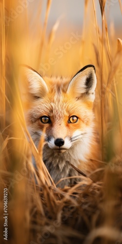 Red fox in a field of tall grass