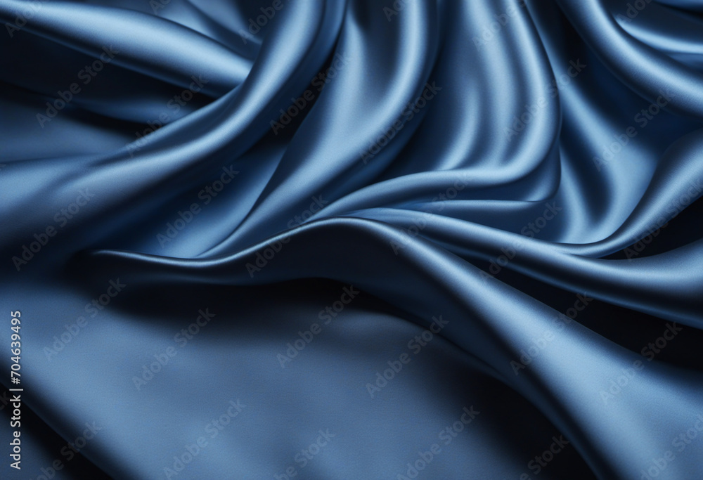 Obraz premium Black blue silk satin. Wavy folds. Shiny fabric surface. Elegant navy blye background with space for design.