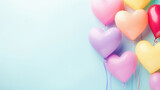 Valentine's day background with colorful heart shaped balloons on blue background.