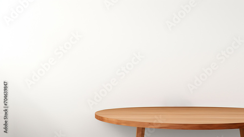 Empty wooden table  modern design wood table in front of white wall  very simple  minimalistic  table for mock-up design and product  free space  interior design support  modern architectural render