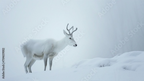 White Deer Standing in Snow Covered Field on National Wildlife Day 2024 background