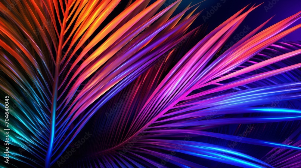 A close up of a palm leaf with bright colors A close up of a palm leaf with bright colors