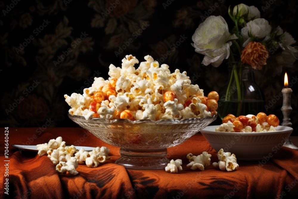Two Bowls Filled With Popcorn -- A Delicious Snack Option, creative portrait of a fashion woman in beautiful pink dress, AI Generated Two Bowls Filled With Popcorn -- A Delicious Snack Option, creative portrait of a fashion woman in beautiful pink dress, AI Generated