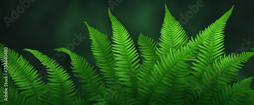Beautiful dark green nature background. Fern leaves. Black green background for design. Web banner. Website header. Exotic plants. Close-up.