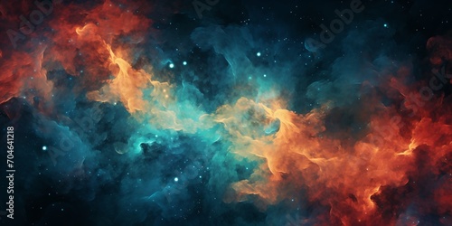 Blue and orange abstract painting of a nebula